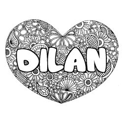 Coloración del nombre DILAN - decorado mandala de corazón