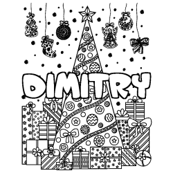 Dibujo para colorear DIMITRY - decorado &aacute;rbol de Navidad y regalos