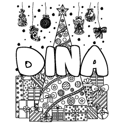 Dibujo para colorear DINA - decorado &aacute;rbol de Navidad y regalos