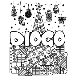 Dibujo para colorear DIOGO - decorado &aacute;rbol de Navidad y regalos