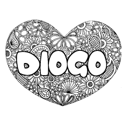 Coloración del nombre DIOGO - decorado mandala de corazón