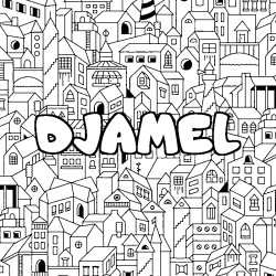 Coloración del nombre DJAMEL - decorado ciudad
