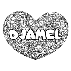 Coloración del nombre DJAMEL - decorado mandala de corazón