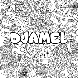 Coloración del nombre DJAMEL - decorado mandala de frutas
