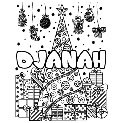 Dibujo para colorear DJANAH - decorado &aacute;rbol de Navidad y regalos