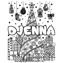 Dibujo para colorear DJENNA - decorado &aacute;rbol de Navidad y regalos