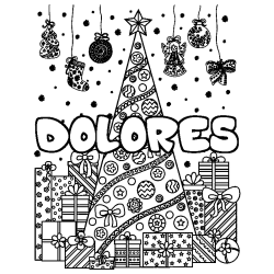 Dibujo para colorear DOLORES - decorado &aacute;rbol de Navidad y regalos