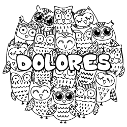 Coloración del nombre DOLORES - decorado búhos