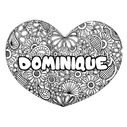 Coloración del nombre DOMINIQUE - decorado mandala de corazón