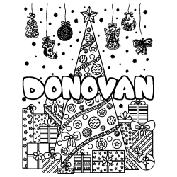 Dibujo para colorear DONOVAN - decorado &aacute;rbol de Navidad y regalos