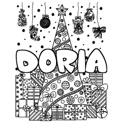 Dibujo para colorear DORIA - decorado &aacute;rbol de Navidad y regalos