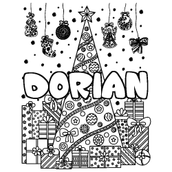 Dibujo para colorear DORIAN - decorado &aacute;rbol de Navidad y regalos