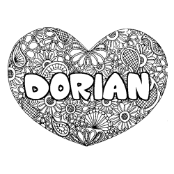 Coloración del nombre DORIAN - decorado mandala de corazón
