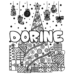 Dibujo para colorear DORINE - decorado &aacute;rbol de Navidad y regalos