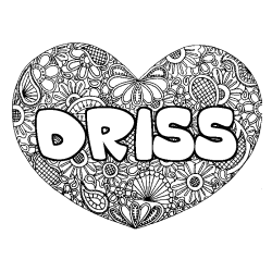 Coloración del nombre DRISS - decorado mandala de corazón