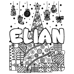 Dibujo para colorear ELIAN - decorado &aacute;rbol de Navidad y regalos