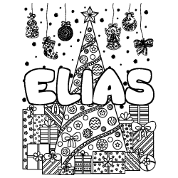 Coloración del nombre ELIAS - decorado árbol de Navidad y regalos