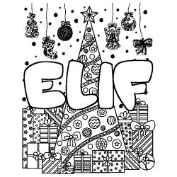 Coloración del nombre ELIF - decorado árbol de Navidad y regalos