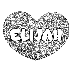 Coloración del nombre ELIJAH - decorado mandala de corazón