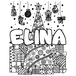 Coloración del nombre ELINA - decorado árbol de Navidad y regalos