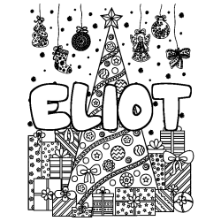 Dibujo para colorear ELIOT - decorado &aacute;rbol de Navidad y regalos