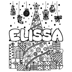 Coloración del nombre ELISSA - decorado árbol de Navidad y regalos