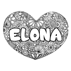 Coloración del nombre ELONA - decorado mandala de corazón