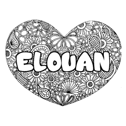 Coloración del nombre ELOUAN - decorado mandala de corazón