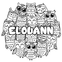 Coloración del nombre ELOUANN - decorado búhos