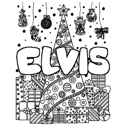 Coloración del nombre ELVIS - decorado árbol de Navidad y regalos