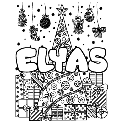 Dibujo para colorear ELYAS - decorado &aacute;rbol de Navidad y regalos