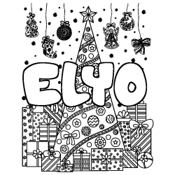 Dibujo para colorear ELYO - decorado &aacute;rbol de Navidad y regalos