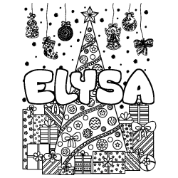 Coloración del nombre ELYSA - decorado árbol de Navidad y regalos