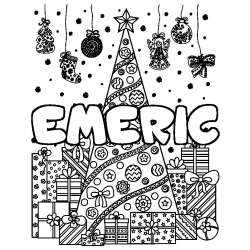 Dibujo para colorear EMERIC - decorado &aacute;rbol de Navidad y regalos