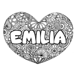 Coloración del nombre EMILIA - decorado mandala de corazón