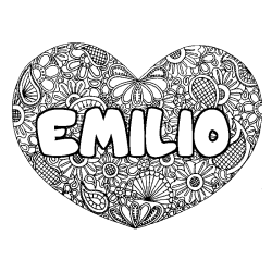 Coloración del nombre EMILIO - decorado mandala de corazón