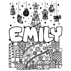 Coloración del nombre EMILY - decorado árbol de Navidad y regalos