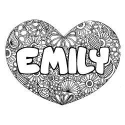 Coloración del nombre EMILY - decorado mandala de corazón