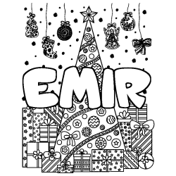 Dibujo para colorear EMIR - decorado &aacute;rbol de Navidad y regalos