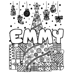 Coloración del nombre EMMY - decorado árbol de Navidad y regalos