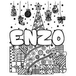 Dibujo para colorear ENZO - decorado &aacute;rbol de Navidad y regalos