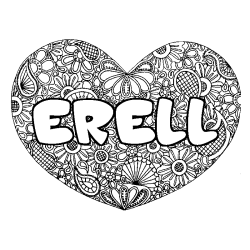 Coloración del nombre ERELL - decorado mandala de corazón