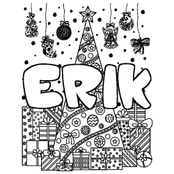 Dibujo para colorear ERIK - decorado &aacute;rbol de Navidad y regalos