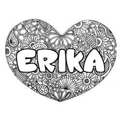 Coloración del nombre ERIKA - decorado mandala de corazón