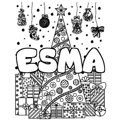 Coloración del nombre ESMA - decorado árbol de Navidad y regalos