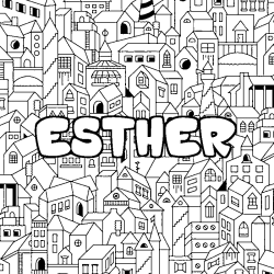 Coloración del nombre ESTHER - decorado ciudad