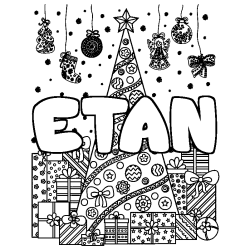 Coloración del nombre ETAN - decorado árbol de Navidad y regalos