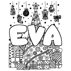 Coloración del nombre EVA - decorado árbol de Navidad y regalos