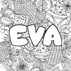 Coloración del nombre EVA - decorado mandala de frutas