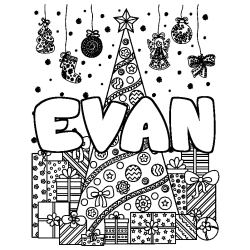 Dibujo para colorear EVAN - decorado &aacute;rbol de Navidad y regalos